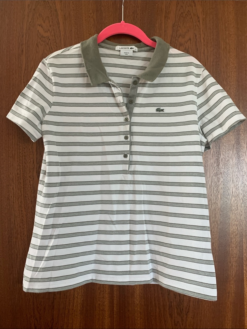 Lacoste Olive Green and White Striped Polo